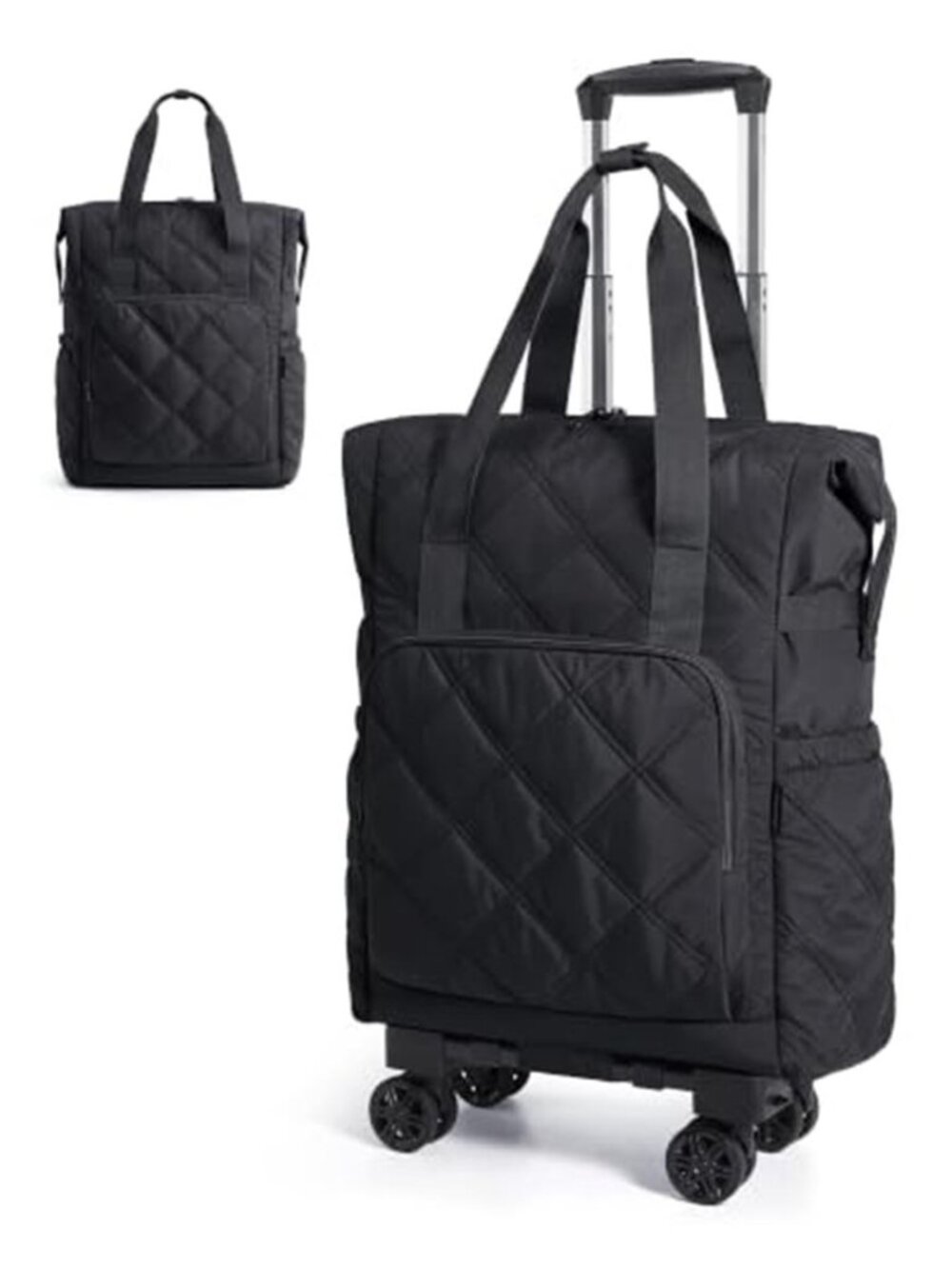 35L Rolling Duffle Bag with Wheels Detachable Wheels, Black